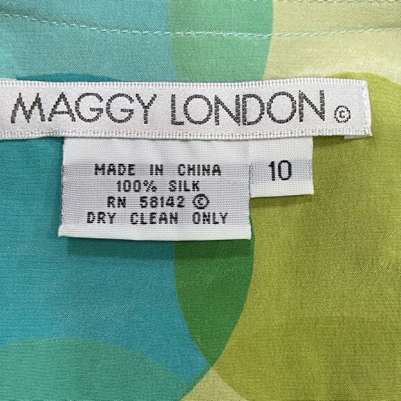 Vintage 90s Maggy London 100% Silk Green & Blue Polka Dot Wrap Dress size 10 - Picture 10 of 10
